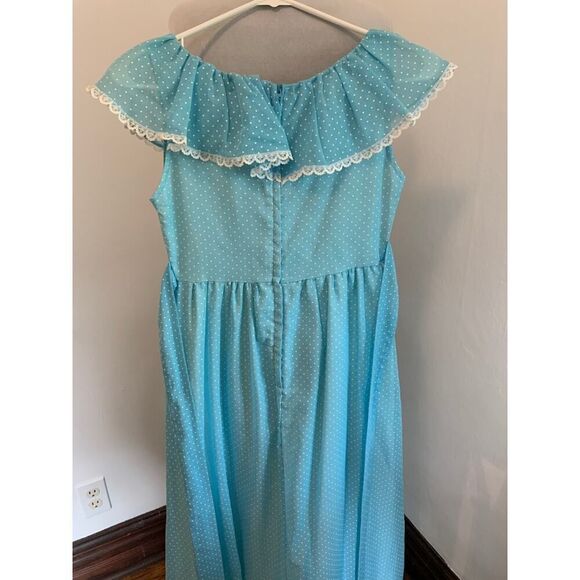 VTG 70s Boho Maxi Dress Blue Polka Dot Prairie Country Ruffle Gunne Handmade - Picture 16 of 16